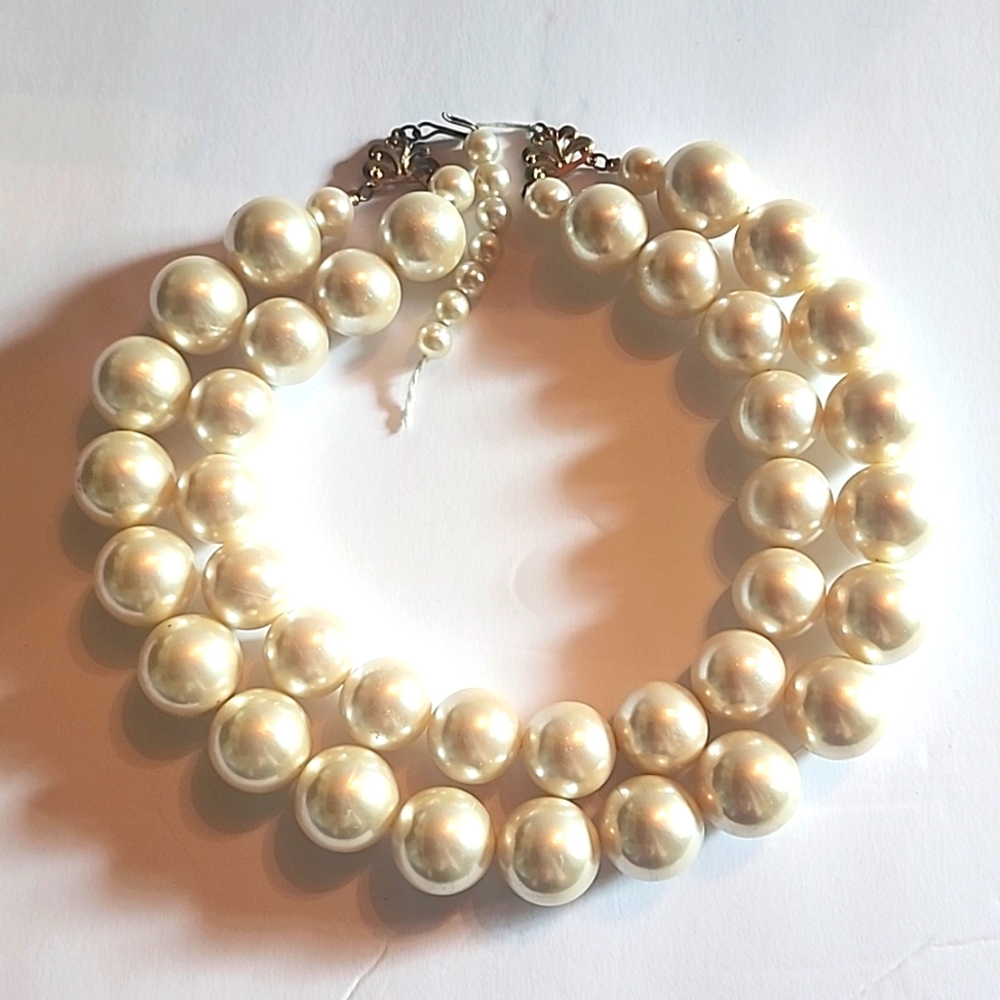 #25 Faux Pearl Double Strand Necklace Chocker